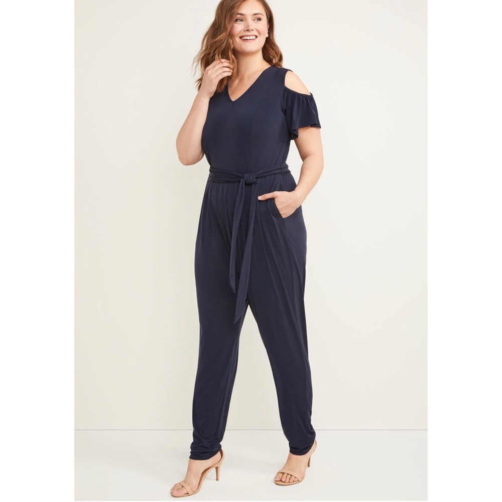 Navy Cold Shoulder Jumpsuit